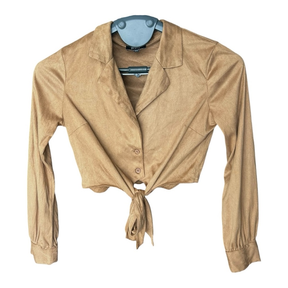 Privy Women’s Long Sleeve Tie Front Cropped Shirt in Size Small